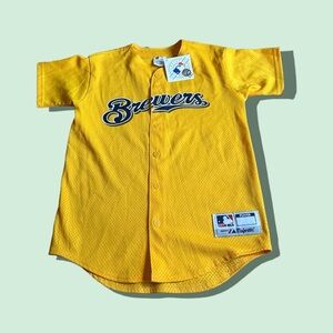 NWT Youth Team MLB Majestic Milwaukee Brewers Baseball Jersey Size Large
